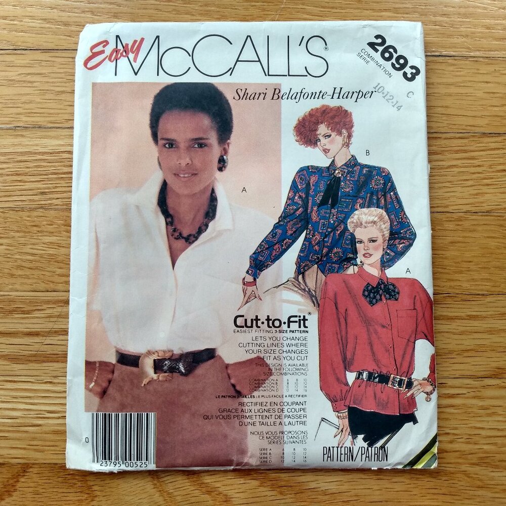 Vintage 80s Blouse Sewing Pattern Size 10-14 Shari Belafonte McCall's 2693 UNCUT